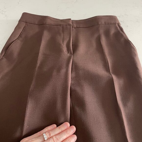MaxMara Designer Virgin Wool Straight Leg Mid Rise Pants Neutral Med Brown Sz 4 - Picture 8 of 12